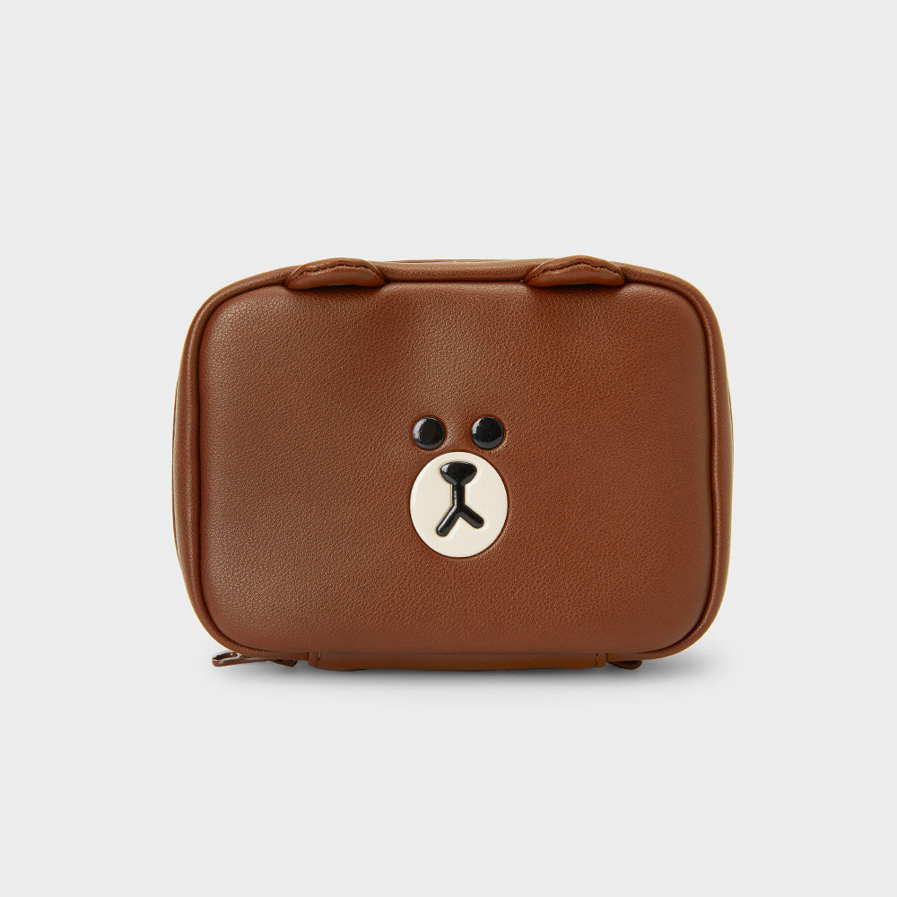 LINE FRIENDS BROWN LEATHERLIKE SQUARE 收納包 M