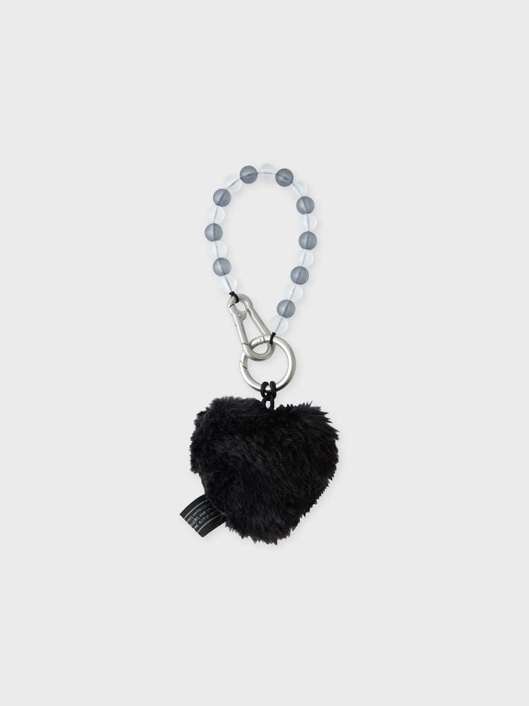 COLLER TOYS BLACK COLLER HEART SHAPED FURRY PLUSH KEYRING BLACK