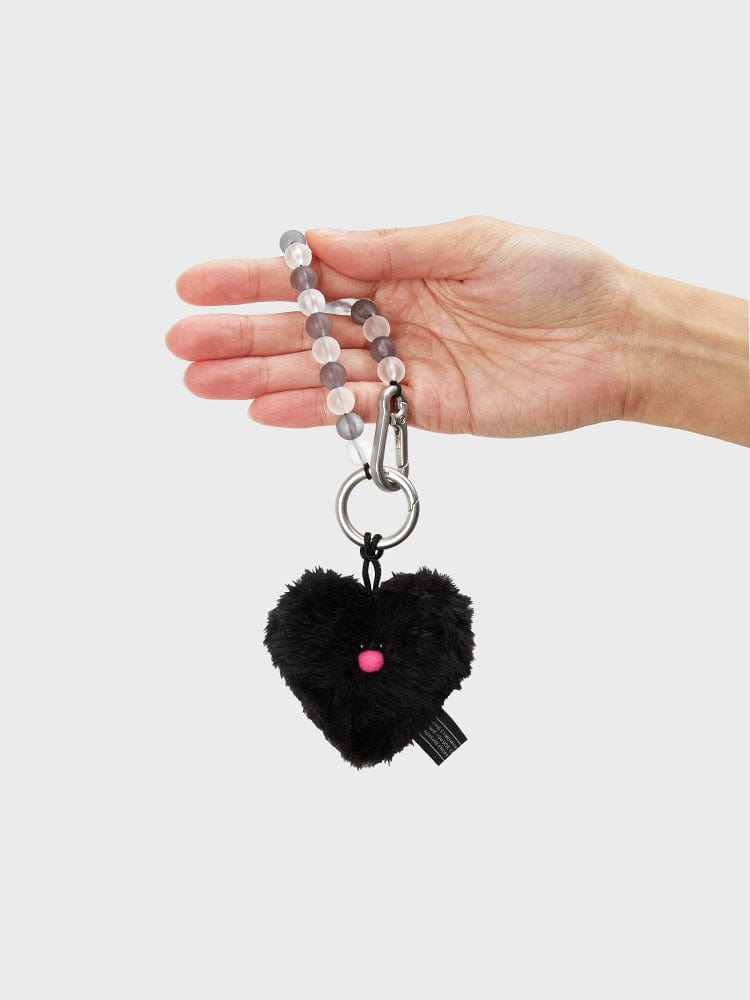 COLLER TOYS BLACK COLLER HEART SHAPED FURRY PLUSH KEYRING BLACK