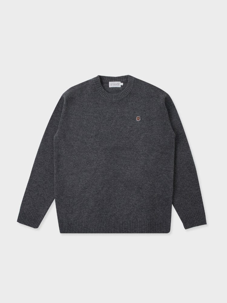 LF FASHION LINE FRIENDS by BROWN EMBROIDERED PATCH CREWNECK SWEATER GREY
